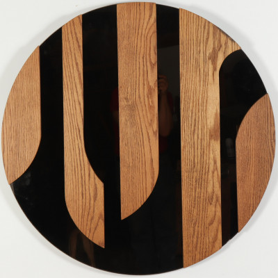 Image for Lot Mid Century Circular Cutout Oak Mirror