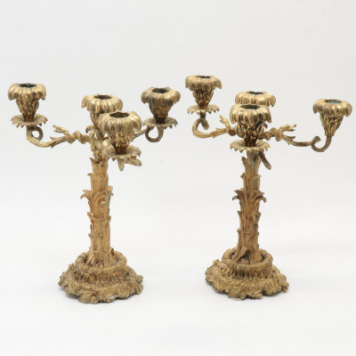 Image for Lot Pair of Rococo Revival Gilt Bronze Candelabra