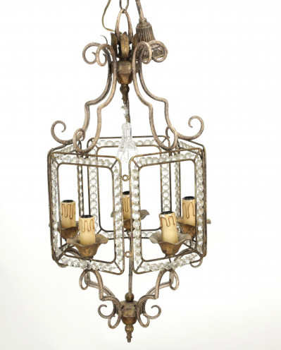 Image for Lot Metal/Glass Chinoiserie Style 5Light Chandelier