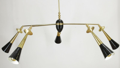 Image for Lot Midcentury Modern Brass Pendant Chandelier