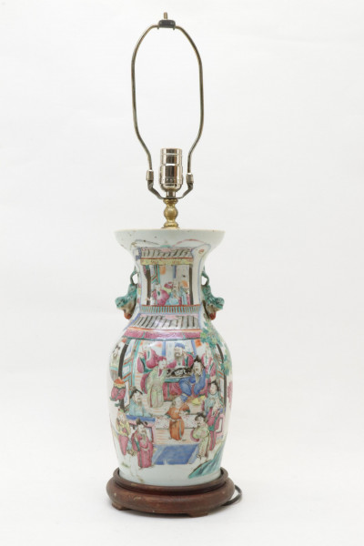 Image for Lot Chinese Famille Rose Porcelain Vase / Lamp