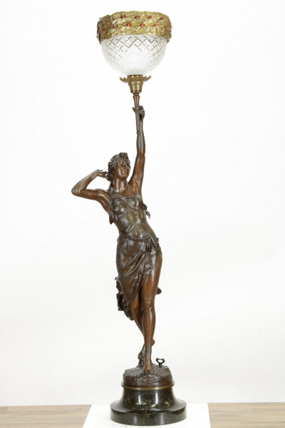 Image for Lot Bronze Patinated White Metal Figural Lamp