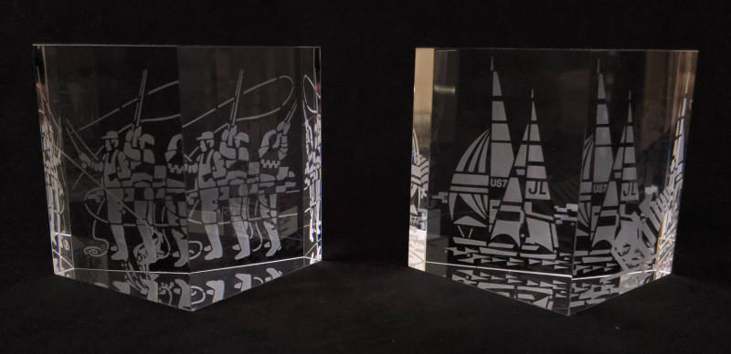 Steuben Glass - Two Desk Accessories, Fisherman &amp; Sailing