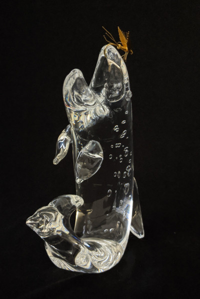 James Houston for Steuben Glass - Trout and Fly Desk Ornament