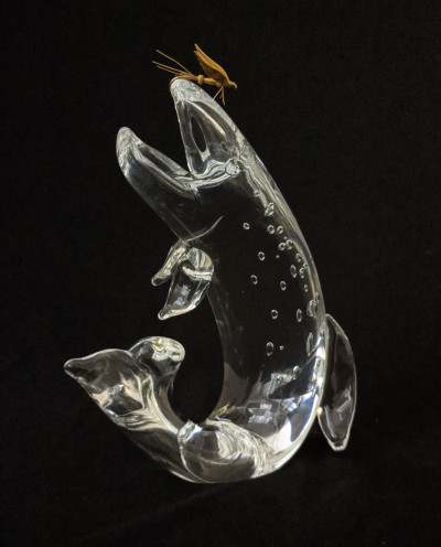 Image for Lot James Houston for Steuben Glass - Trout and Fly Desk Ornament