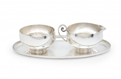 Image for Lot Randahl Sterling - Silver Cream and Sugar Bowl, and Tray
