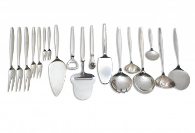 Image for Lot Tias Eckhoff for Georg Jensen Silversmithy - Cypress Pattern flatware (18 assorted serving pieces)
