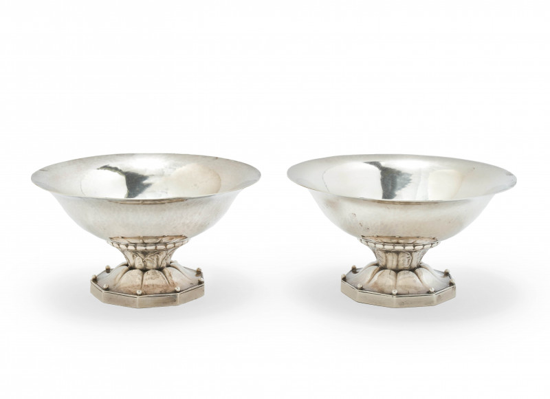Georg Jensen Silversmithy - Pair of Silver Pedestal Bowls with Foliate Motif to Stem