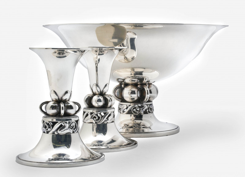 Alphonse La Paglia for Georg Jensen Silversmithy - Silver Center Piece and Pair of Candlesticks