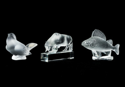 Image for Lot Lalique Crystal - Bull, Bird and Fish Three (3) Sculptures