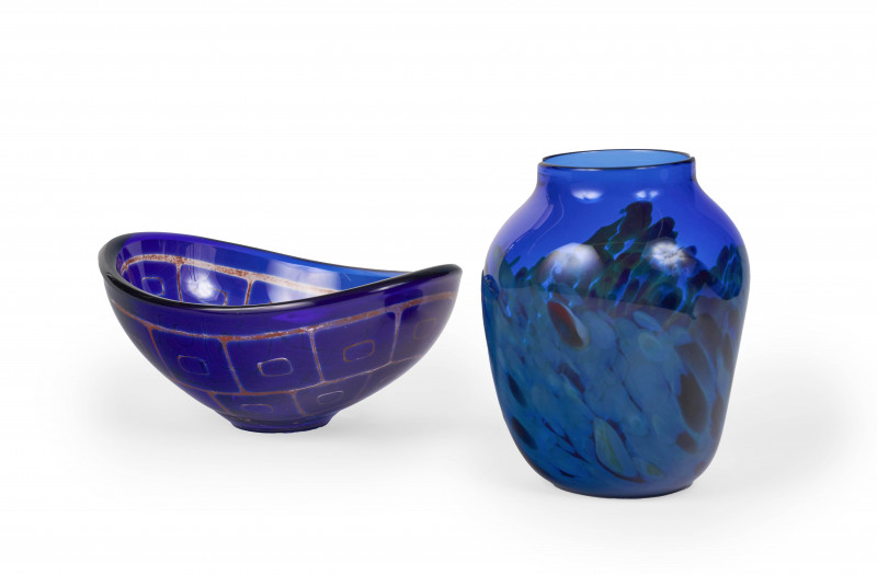Sven Palmqvist for Orrefors - Wide Blue Dish with gold