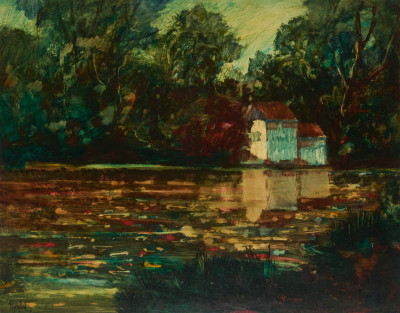 Image for Lot Donald Roy Purdy - Untitled (Small house by a lake)