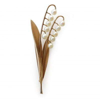 Image for Lot 14k Gold Lily of the Valley Brooch