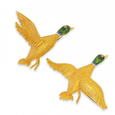 Image for Lot Two 18K Yellow Gold and Enamel Mallard Ducks