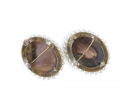 Pair of Carved Mother of Pearl Cameo Pins
