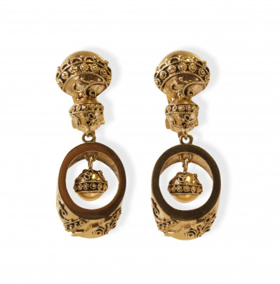 Image for Lot 14k Victorian Etruscan Style Gold Drop Earrings