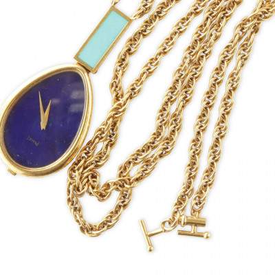 Piaget 18k Lapis and Turquoise Watch Pendant