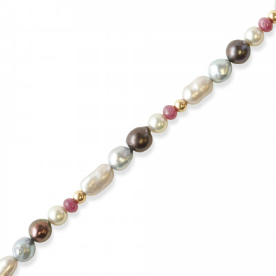 Image for Lot Natural Baroque Pearl Ruby Necklace