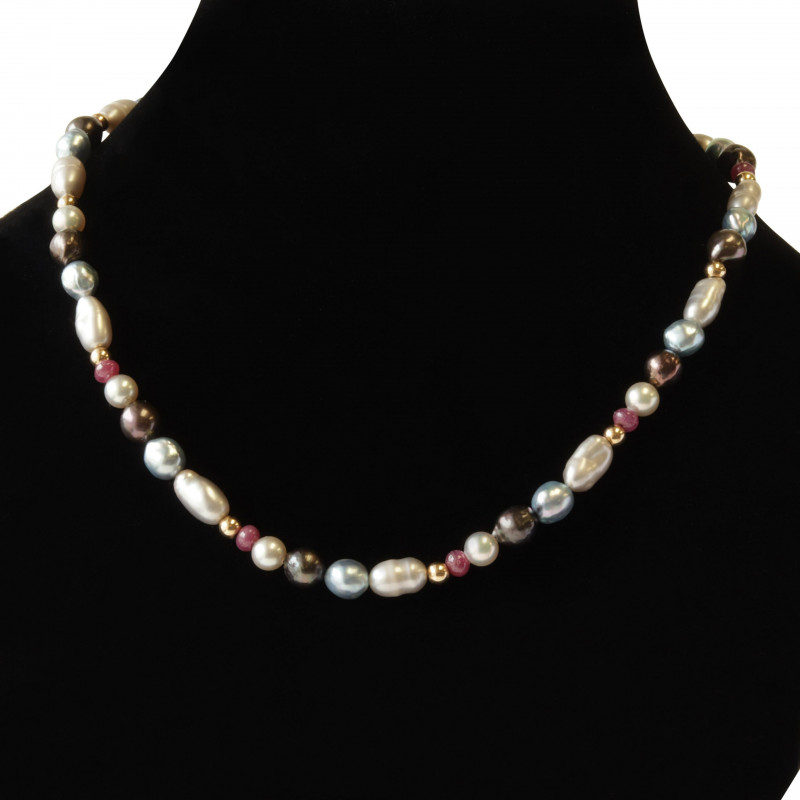 Natural Baroque Pearl Ruby Necklace