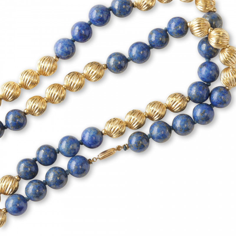 Lapis Gold Bead Necklace