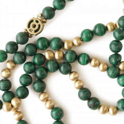 Image for Lot Malachite Satin Gold Bead Necklace