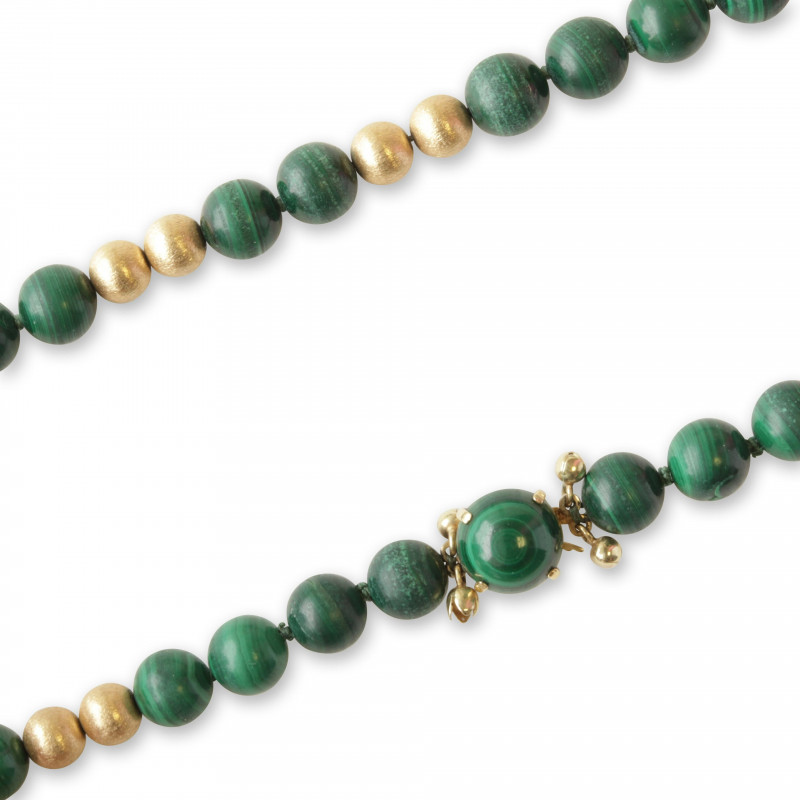 Malachite Satin Gold Bead Necklace