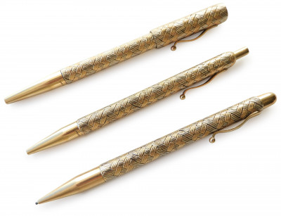 Image for Lot Set of 3 Tiffany Co 14k Gold Basket Weave Pens