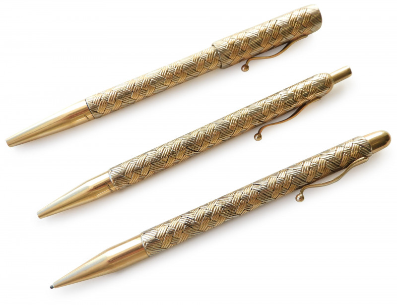 Set of 3 Tiffany Co 14k Gold Basket Weave Pens