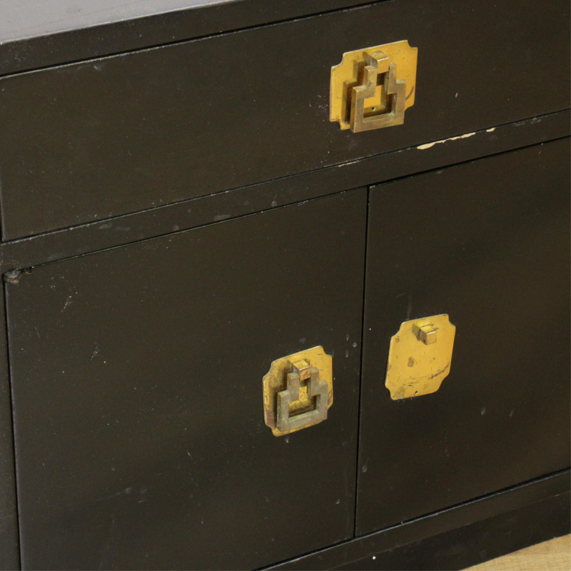 Two Campaign Style Black Painted Cabinets