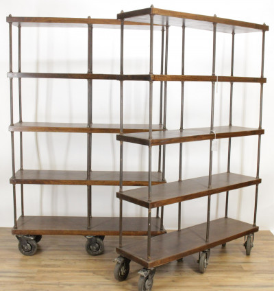 Image for Lot Pair Industrial Iron Wood Bookshelves