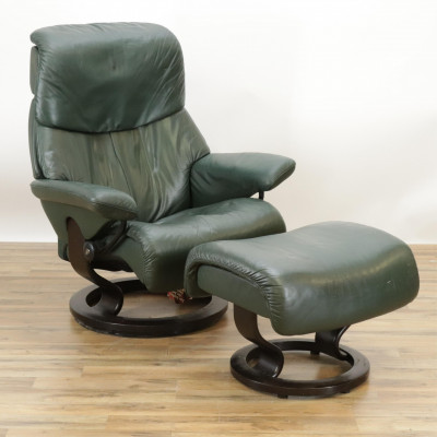 Image for Lot Ekornes Reclining Leather Chair and Otto
