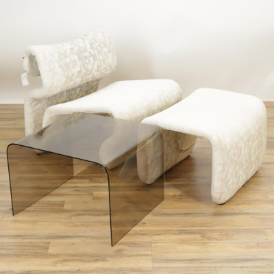 'Jan' Lounge Chair and Ottoman; Waterfall Table