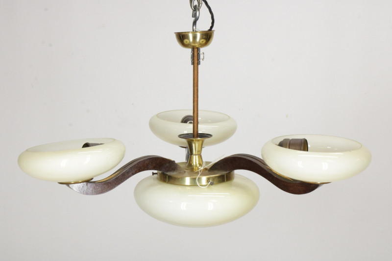 50's Frosted Glass and Brass Chandelier