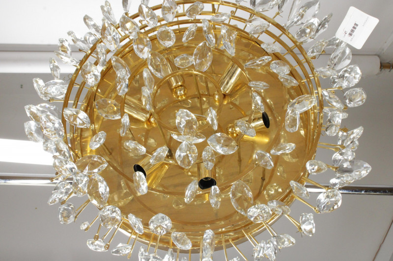 Lobmeyr Cut Crystal Brass Chandelier