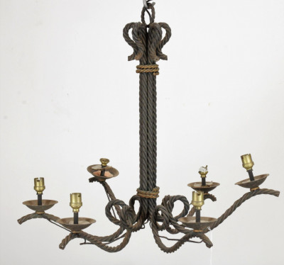 Image for Lot Wrought Iron Rope Twist 6Light Chandelier