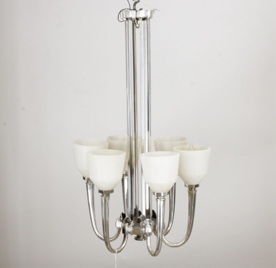 Image for Lot French Art Deco Nickel Plated Alabaster Chandelier