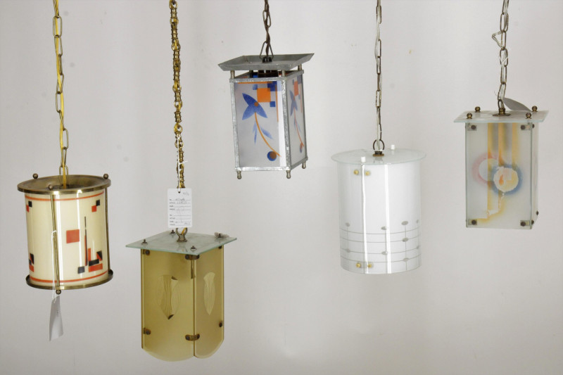 5 Various German Art Deco Etched Glass Lanterns