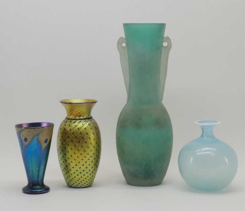 4 Art Glass Modern Vases; Vitro Orient Flume