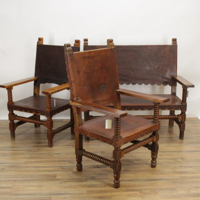 Image for Lot Suite of Spanish Colonial Seating Bench Chairs