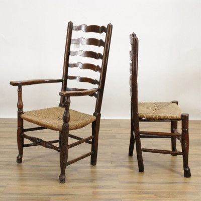 Four English Elm Ladder Back Chairs 18th C