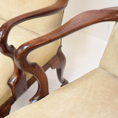 Pair of George II Style Walnut Library Armchairs