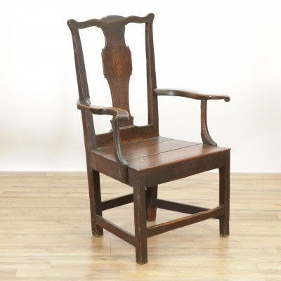 Image for Lot George III Oak Open Arm Chair 18th C