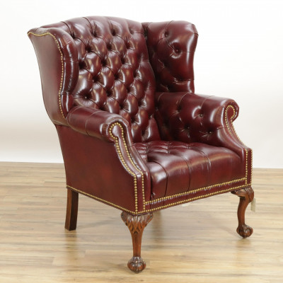 Image for Lot George III Style Wing Armchair Leathercraft