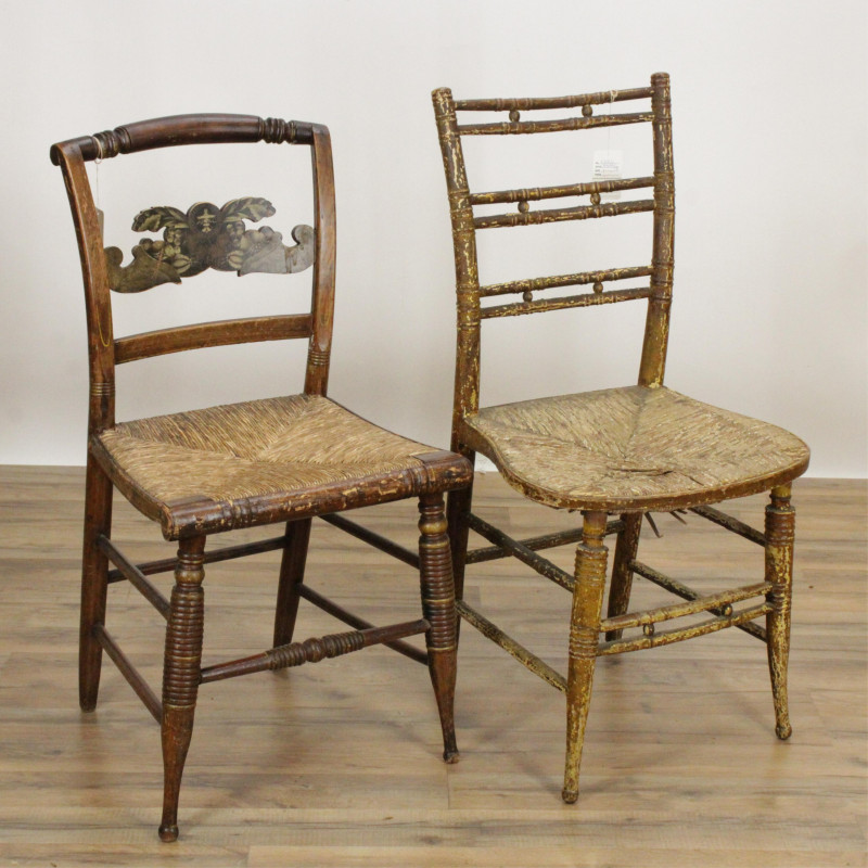 7 American Paint Decorated Chairs 19th C