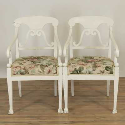 Image for Lot Pr of 19th C Painted Swedish Arm Chairs