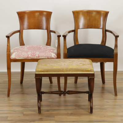 Image for Lot Pair of Biedermeier Arm Chairs and Bench