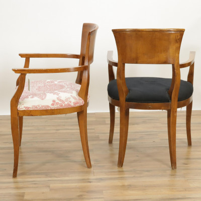 Pair of Biedermeier Arm Chairs and Bench