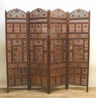 Image for Lot Indian Pierced Carved Folding Four Panel Screen