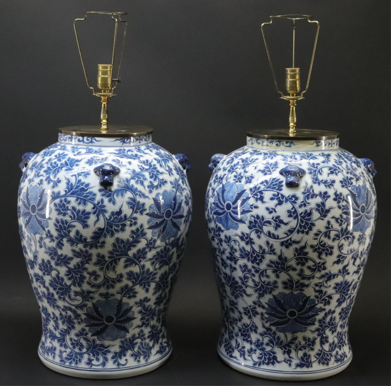 Pair of Massive Asian Porcelain Lamps