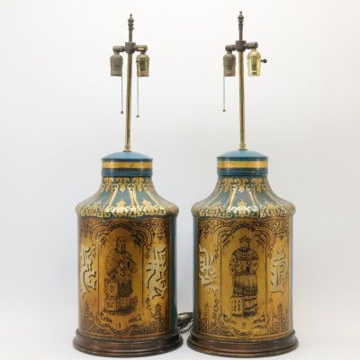 Chinese Export Tole Peinte Canister Lamps 19th C